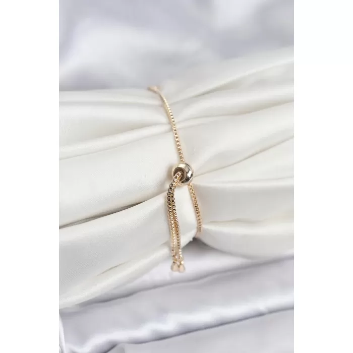 Baget Zirkon Taşlı Çiçek Model Gold Renk Asansörlü Kadın Bileklik