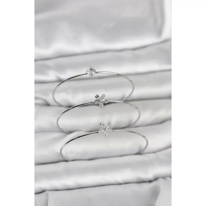 Gümüş Renk Zirkon Taşlı Pirinç 3lü Kadın Bileklik Kombini