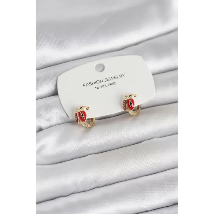 Uğur Böceği Model Gold Renk Pirinç Çocuk Küpe