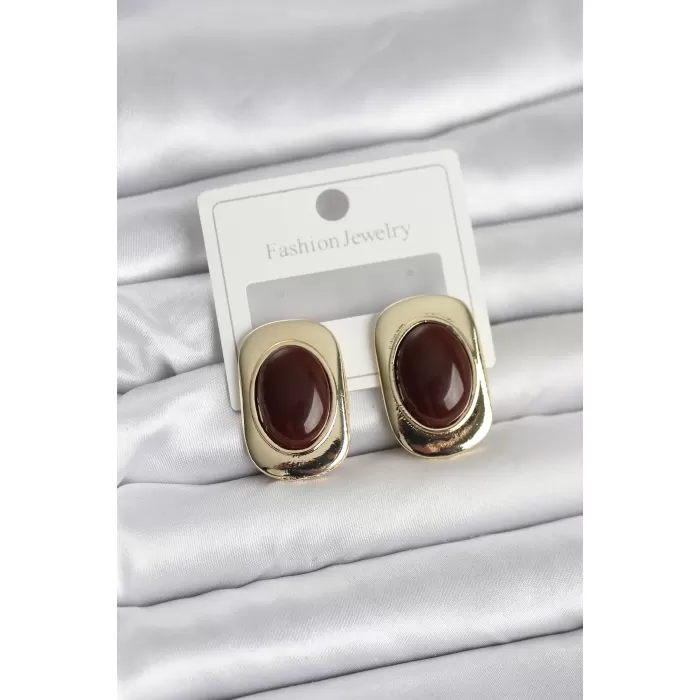 Kahverengi Renk Kare Model Vintage Kadın Küpe