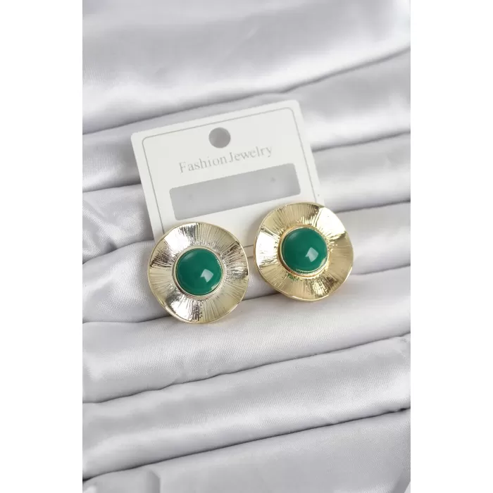 Vintage Model Yeşil Gold Renk Pirinç Kadın Küpe