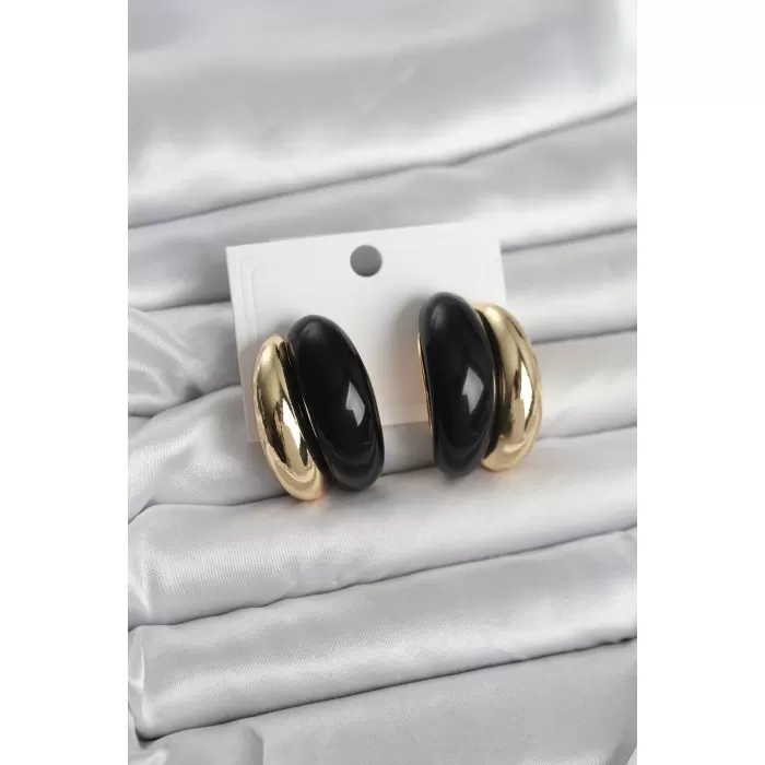 Damla Model Siyah Vintage Gold Renk Kadın Küpe