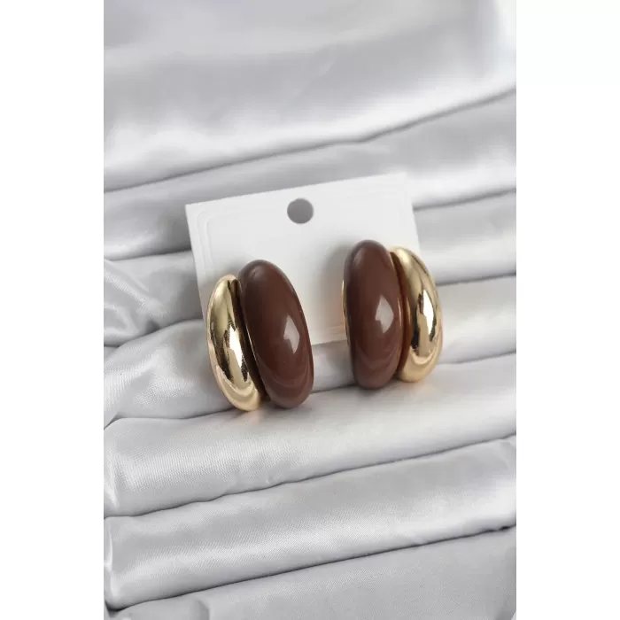 Damla Model Kahverengi Vintage Gold Renk Kadın Küpe