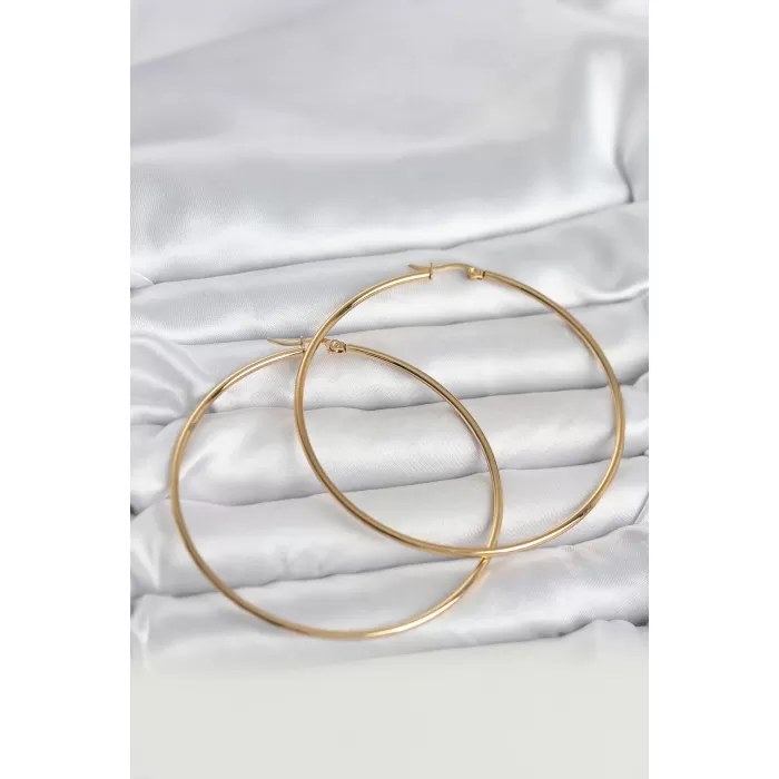 316L Çelik Gold Renk 70 mm Kadın Halka Küpe