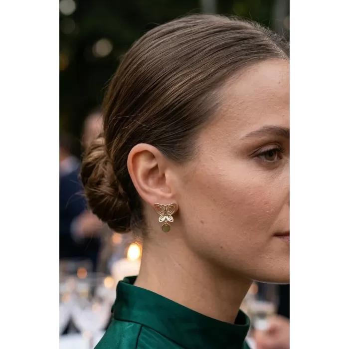 Füsun Küpesi Model Gold Renk Kelebek Model Pirinç Kadın Küpe