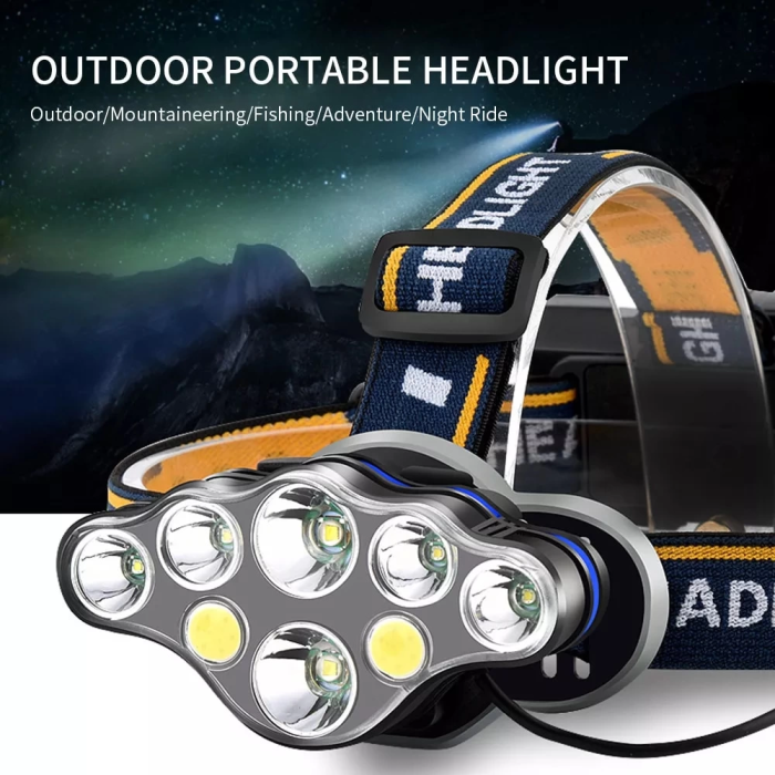 Ps-888 Güçlü Usb Şarj Edilebilir Profesyonel 8 Modlu 6000 Lümen 8 Led Su Geçirmez Kafa Lambası -