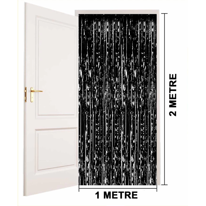 Siyah Renk Ekstra Metalize Parlak Saçaklı Arka Fon Perde İthal A Kalite 1x2 Metre -