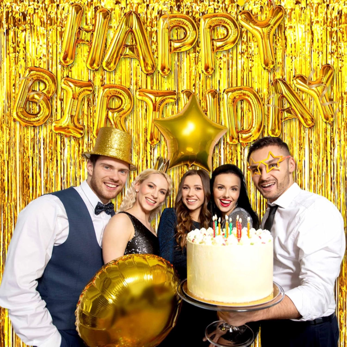 Altın Gold Renk Ekstra Metalize Parlak Saçaklı Arka Fon Perde İthal A Kalite 1x2 Metre -