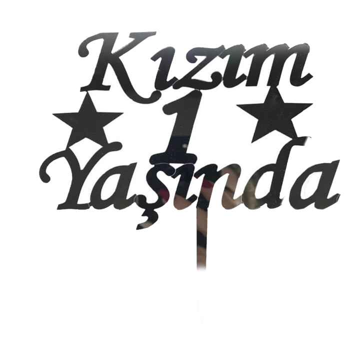 Kızım 1 Yaşında İlk Yaş Doğum Günü Partisi Pleksi Pasta Süsü Gümüş Renk -