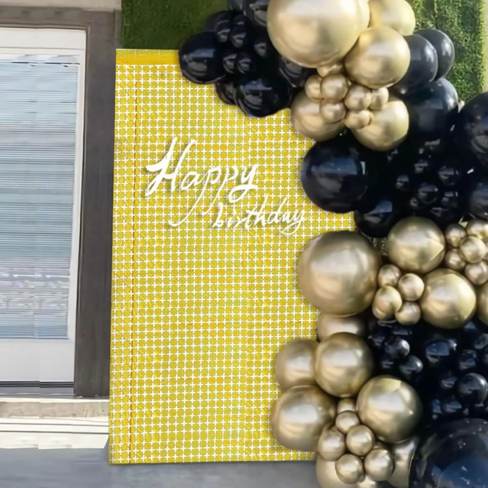 Ekstra Metalize Altın Renk Disko Dikdörtgen Kesim Kapı Perdesi Dekorasyon 1x2 Metre -