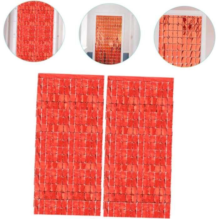 Ekstra Metalize Kırmızı Renk Disko Dikdörtgen Kesim Kapı Perdesi Dekorasyon 1x2 Metre -