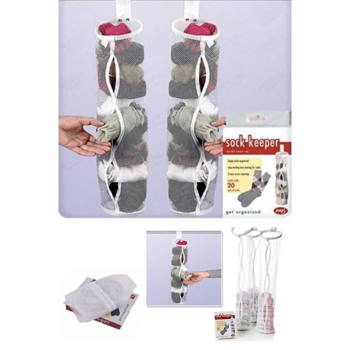 5 Adet Dolap İçi Asılabilir Temiz Çorap Düzenleyici Çorap Filesi Askılık -