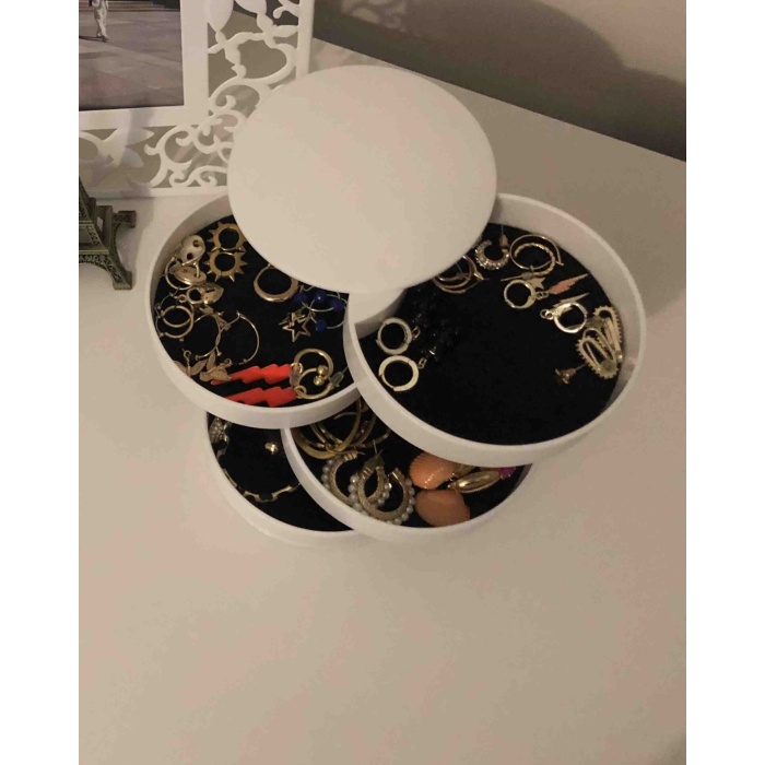 4 Katlı Dönebilen Silindir Takı Ve Makyaj Organizer Kutusu -