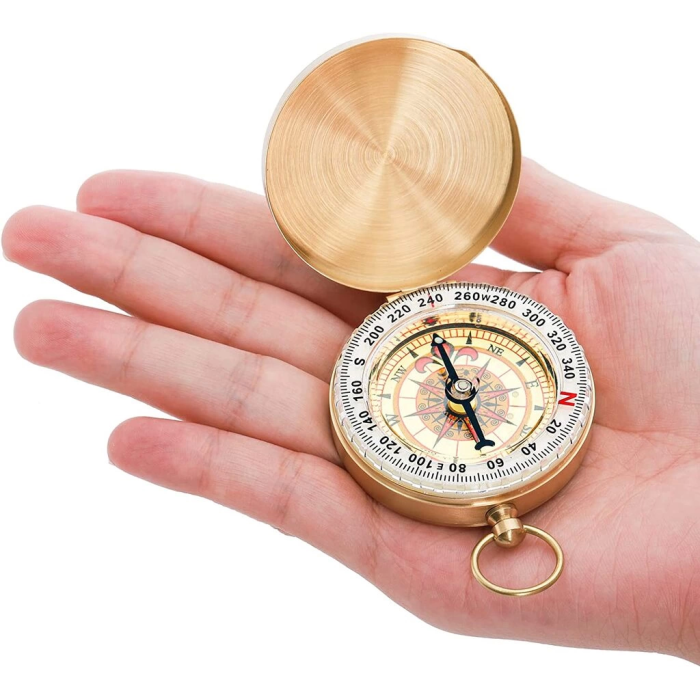 Yuvarlak Sarı Metal Kasa Su Geçirmez Fosforlu Dayanıklı Pusula G50 -