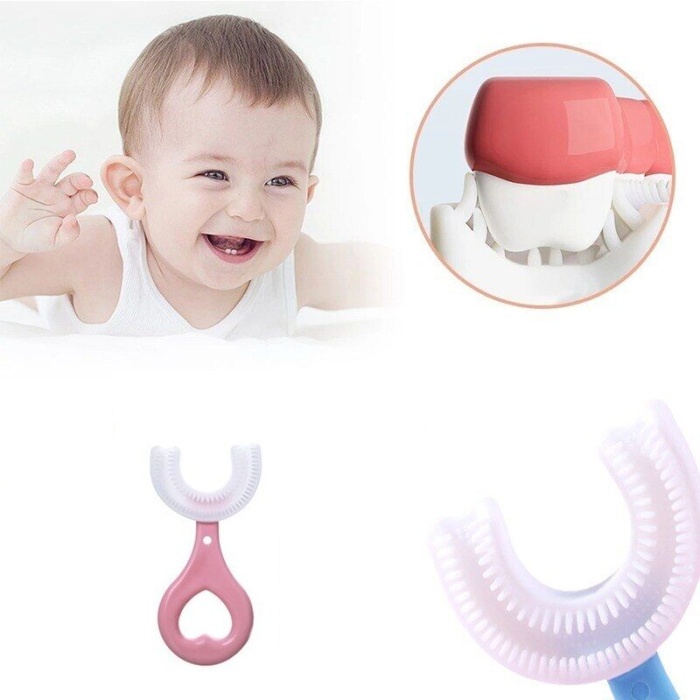 Silikon Çocuk Diş Fırçası Tartar Temizleyici - Pembe -