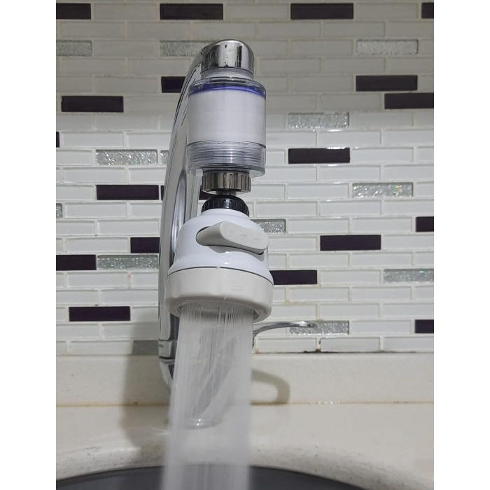 Filtreli Kireç Önleyici 360 Derece Dönen Hareketli Musluk Başlığı - 3 Fonksiyonlu - Krem -