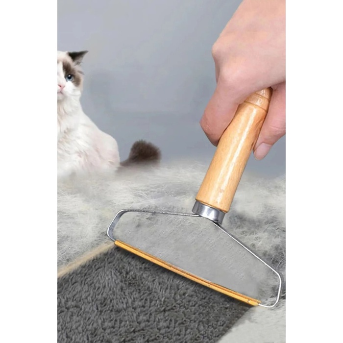 Ahşap Saplı Metal Kazak - Elbise - Halı Tüyü Temizleme Çift Taraflı Tüy Tiftik Toparlayıcı -