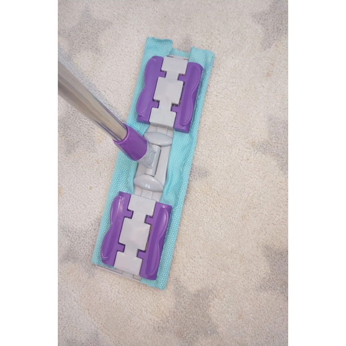 Teleskobik Cam Yer Tavan Silme - İstediğin Bezi Tak Kullan - 4 Mandallı -Yedek Bezli Mop Seti -