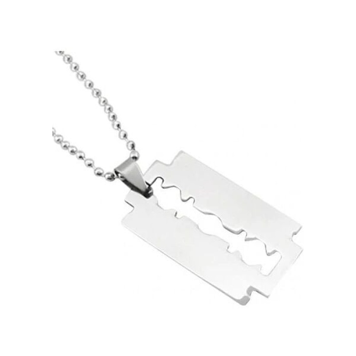 Jilet Çelik Kolye - Jilet Model Paslanmaz Gümüş Renk Çelik Kolye -