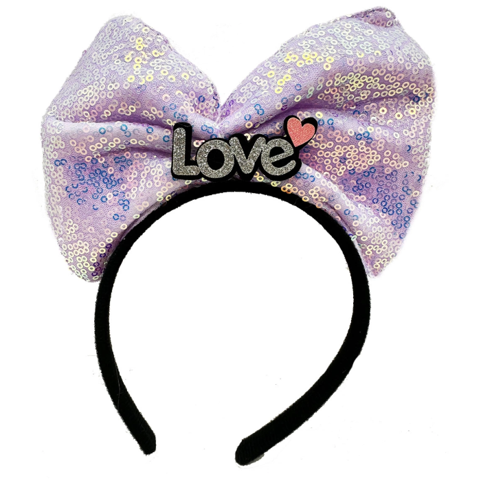 Led Işıklı 3 Farklı Fonksiyonda Yanan Gümüş Love Yazılı Lila Fiyonk Taç 20x17 Cm -