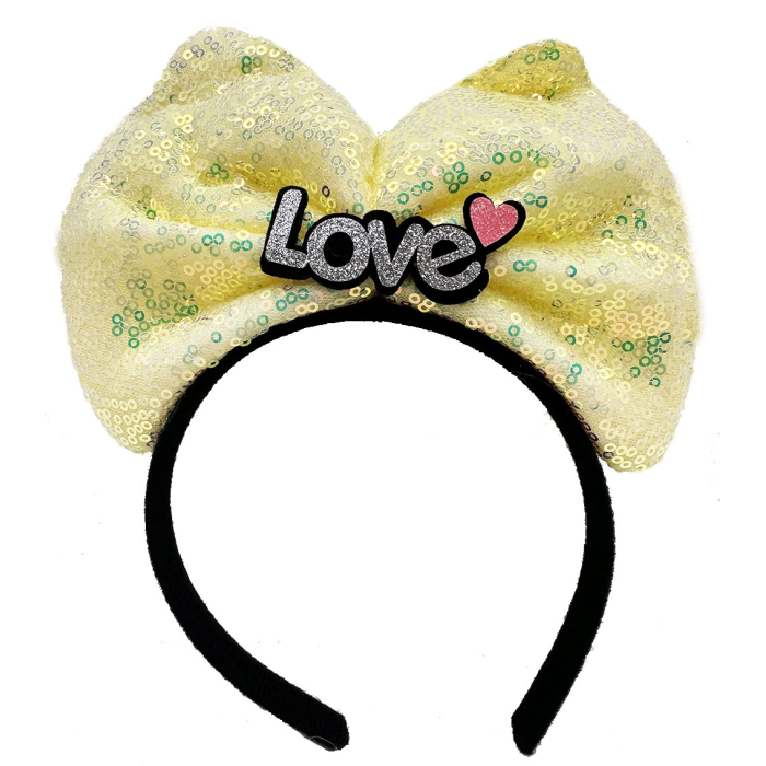 Led Işıklı 3 Farklı Fonksiyonda Yanan Gümüş Love Yazılı Sarı Fiyonk Taç 20x17 Cm -