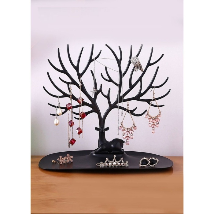 Siyah Geyik Mücevher Organizeri - Geyik Şeklinde Yüzük Küpe Kolye Düzenleyici -