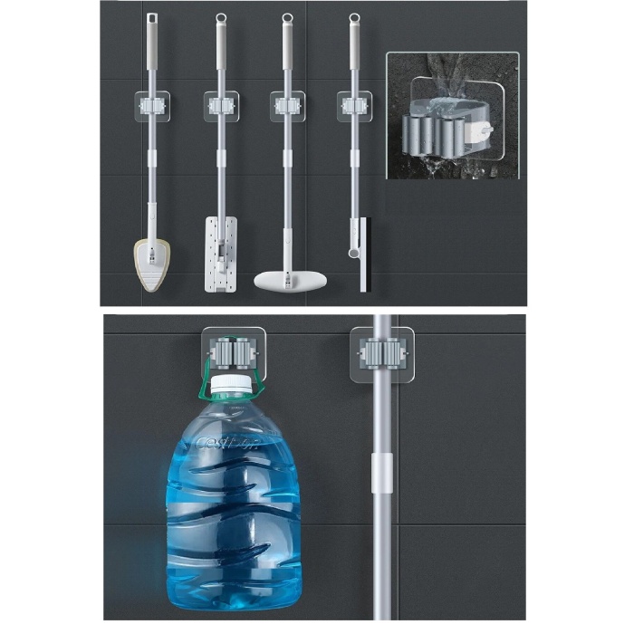 4 Lü Kelebek Yapışkanlı Mop Fırça Çekpas Sap Tutucu Organizer Banyo Düzenleyici -