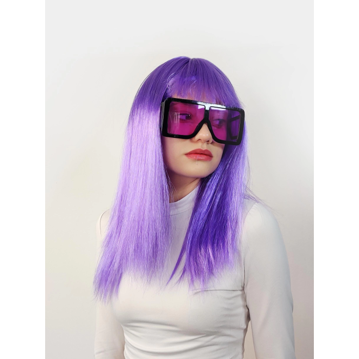 Lila Renk Uzun Düz Parti Peruğu -