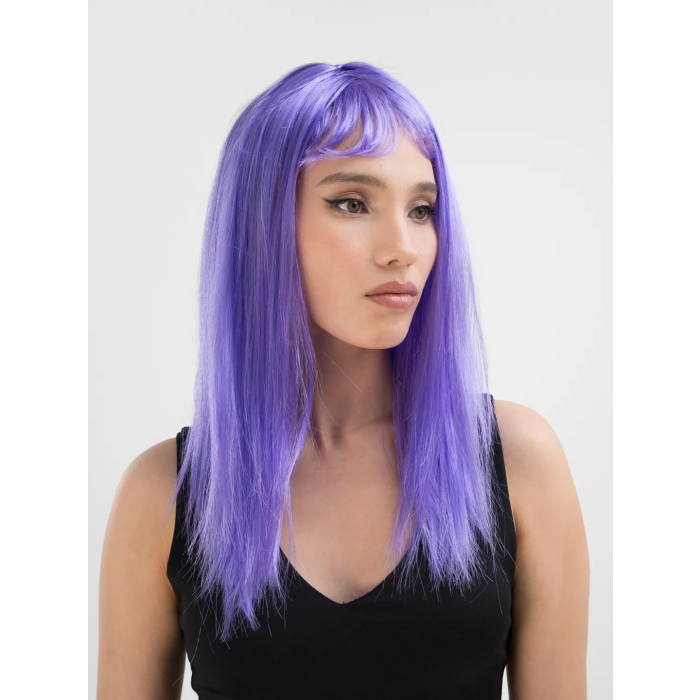 Lila Renk Uzun Düz Parti Peruğu -