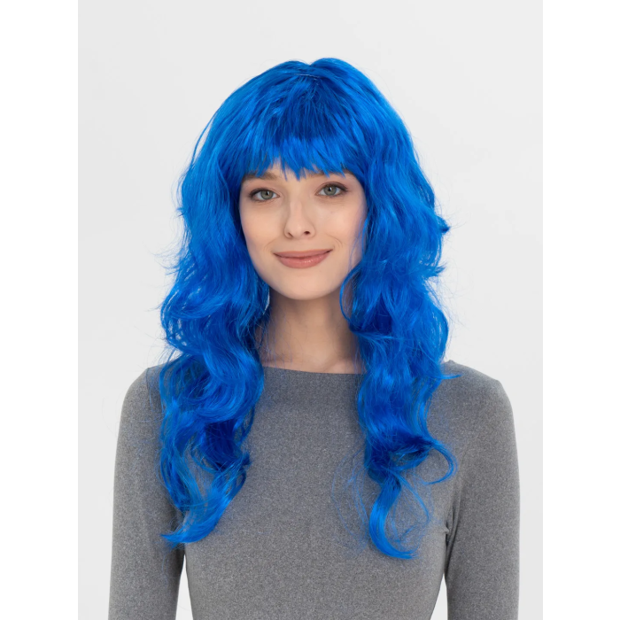 Mavi Renk Uzun Dalgalı Parti Peruğu -