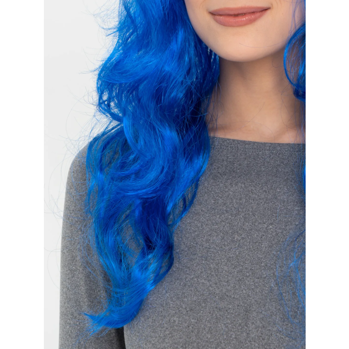 Mavi Renk Uzun Dalgalı Parti Peruğu -