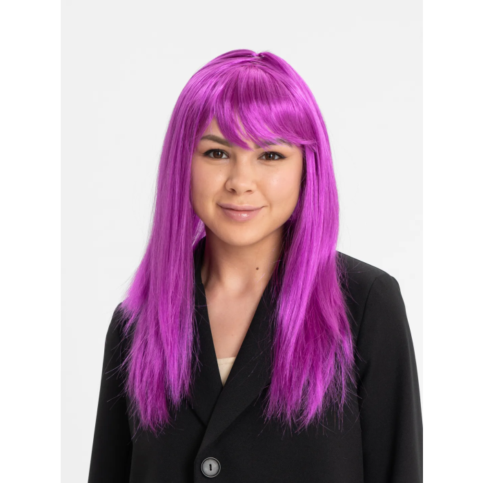 Fuşya Renk Düz Kesim Uzun Parti Peruğu Takma Saç -