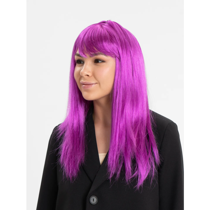 Fuşya Renk Düz Kesim Uzun Parti Peruğu Takma Saç -