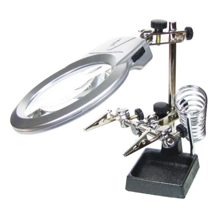 Ayarlanabilir Başlıklı Elektronikçi Yardım Lehim Standı Ile Ledli Büyüteç -