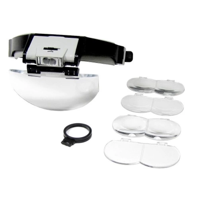 Lens Takmalı 5 Lenslı , Led Lambalı Şapka Tip Büyüteç -