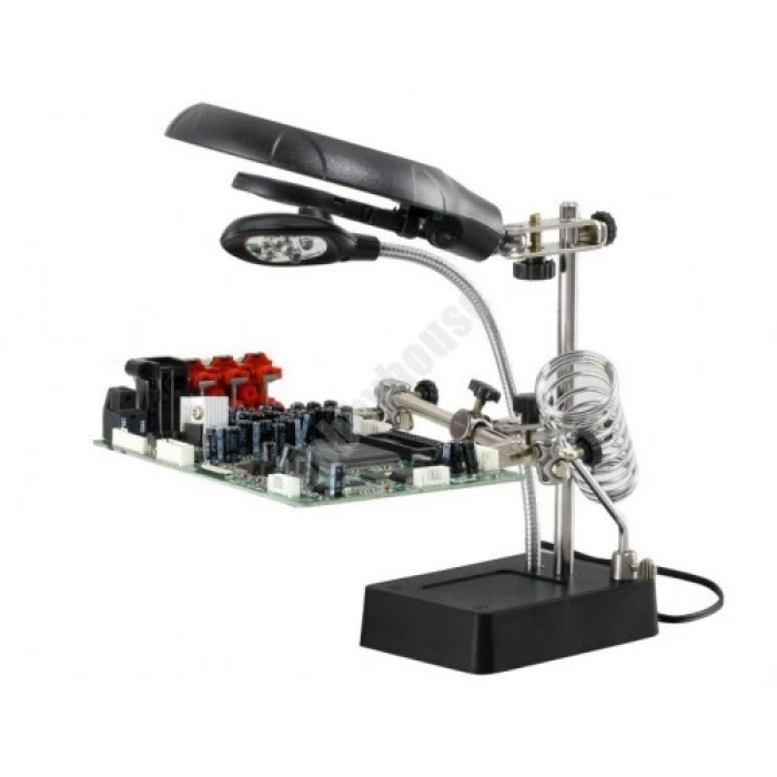 Masa Üstü Mandallı ,2.5x90mm, 7.5x34mm Mercekli ,adaptörlu Işıklı Büyüteç -