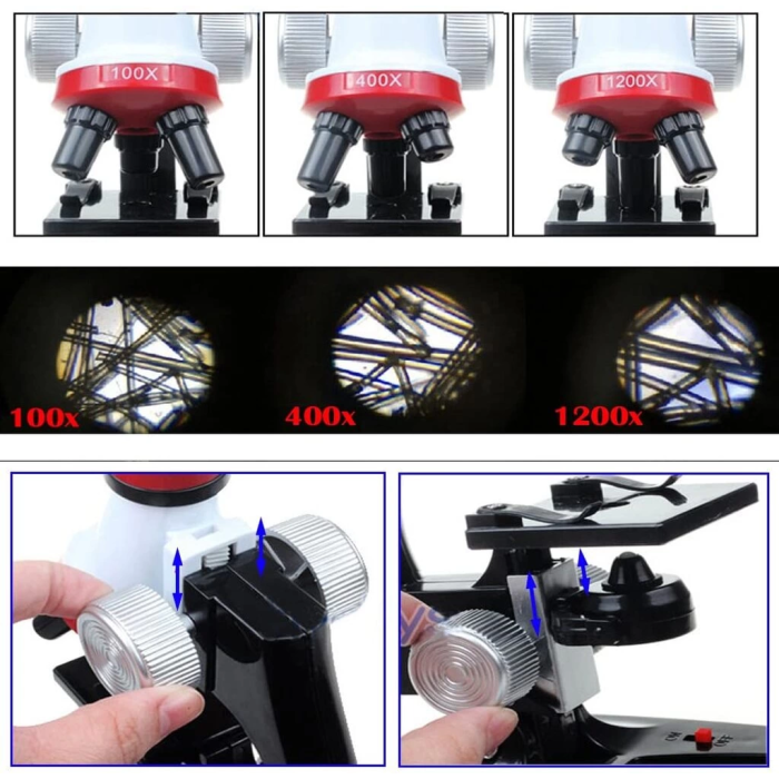 Eğitici Mikroskop Kiti Zoom Led Işıklı 100x 400x 1200x St1200x -
