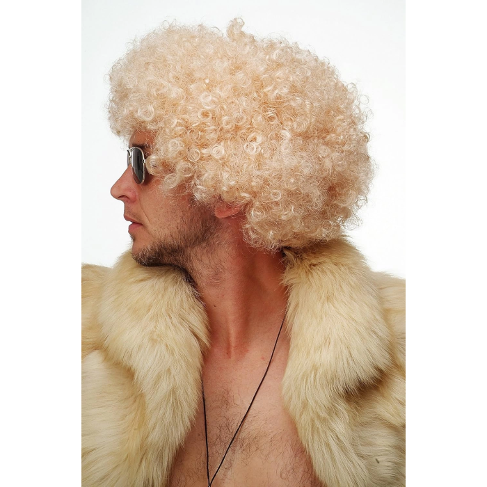 Altın Renk Kıvırcık Afro Bonus Peruk Saç Parti Peruğu Platin Gold -