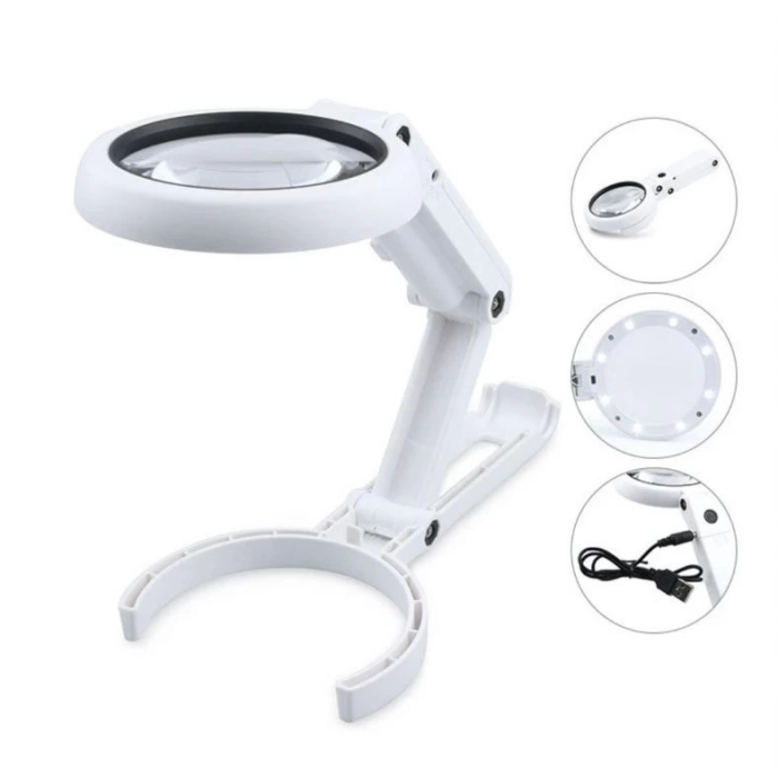 Usb Şarj Edilebilir Katlanabilir 3.510x Büyüteç 8 Ledli Masa Ve Eliçin Taşınabilir Büyüteç Fs90rc -