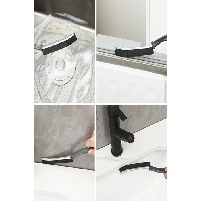 İnce Kıl Temizlik Fırçası Banyo Mutfak Pencere Oluk Klozet Kenarı Kavisli Detay Temizleme Fırçası -