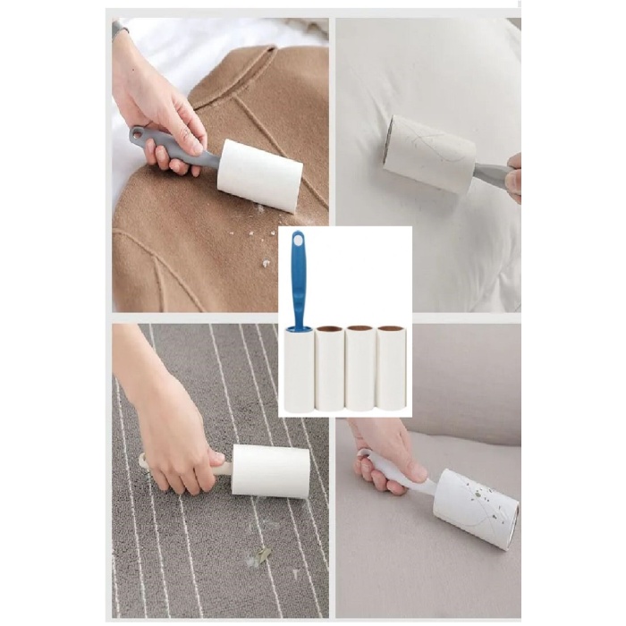 4 Yedekli Tüy Toplama Rulosu 240 Yaprak Evcil Hayvan Elbise Yatak Tüy Saç Toplayıcı -