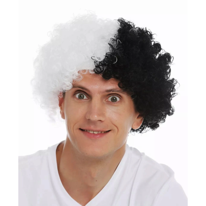 Siyah Beyaz Kıvırcık Afro Bonus Peruk Taraftar Bonus Saç -