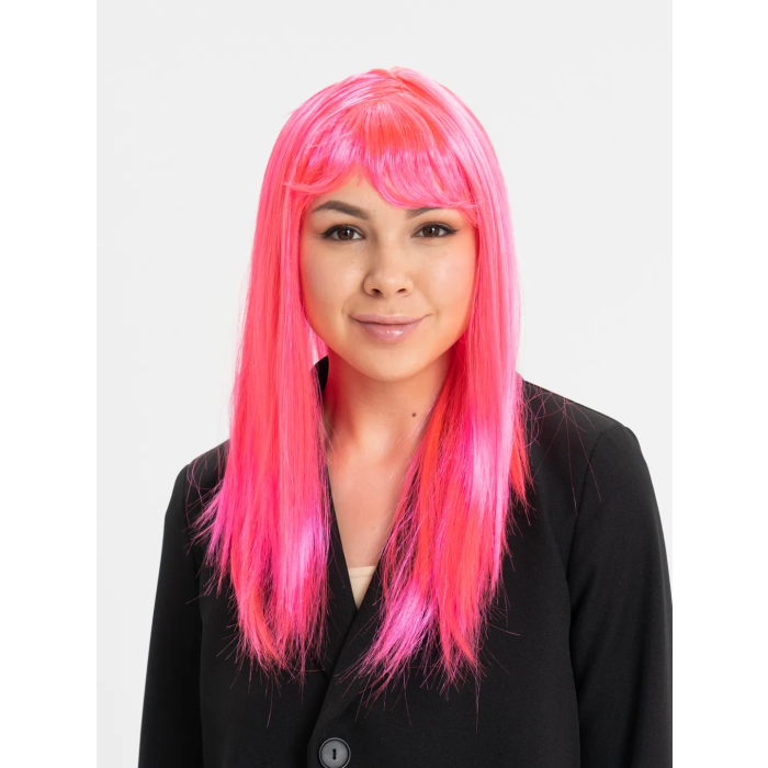 Şeker Pembesi Koyu Pembe Renk Uzun Düz Parti Peruğu -