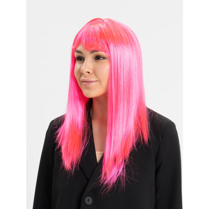 Şeker Pembesi Koyu Pembe Renk Uzun Düz Parti Peruğu -