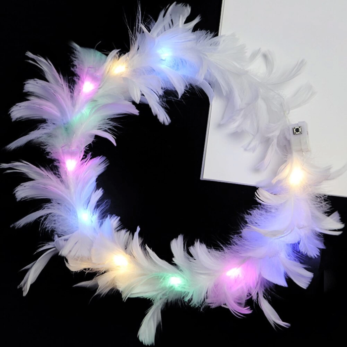 Led Işıklı Rengarenk Yanan 3 Fonksiyonlu Otrişli Parti Tacı Beyaz Renk 12x12 Cm -