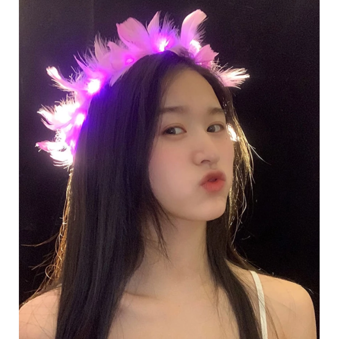 Led Işıklı Rengarenk Yanan 3 Fonksiyonlu Otrişli Parti Tacı Pembe Renk 12x12 Cm -