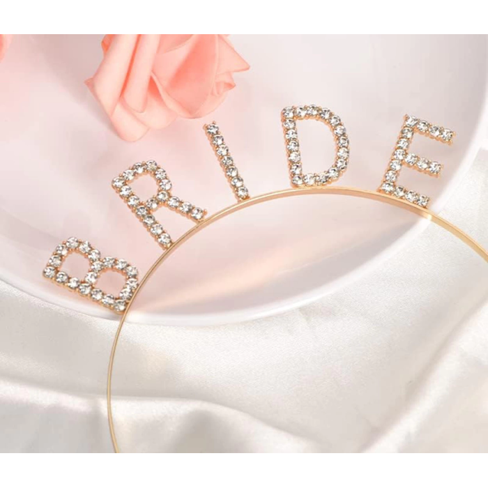 Altın Gold Renk Bekarlığa Veda Kristal Taş Bride Tacı İthal 16x10 Cm -