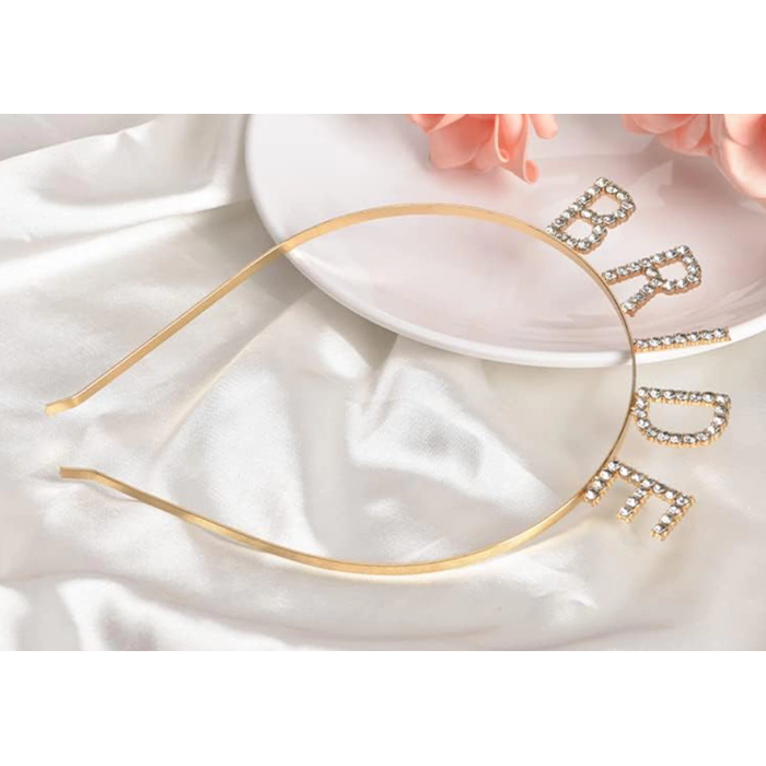 Altın Gold Renk Bekarlığa Veda Kristal Taş Bride Tacı İthal 16x10 Cm -