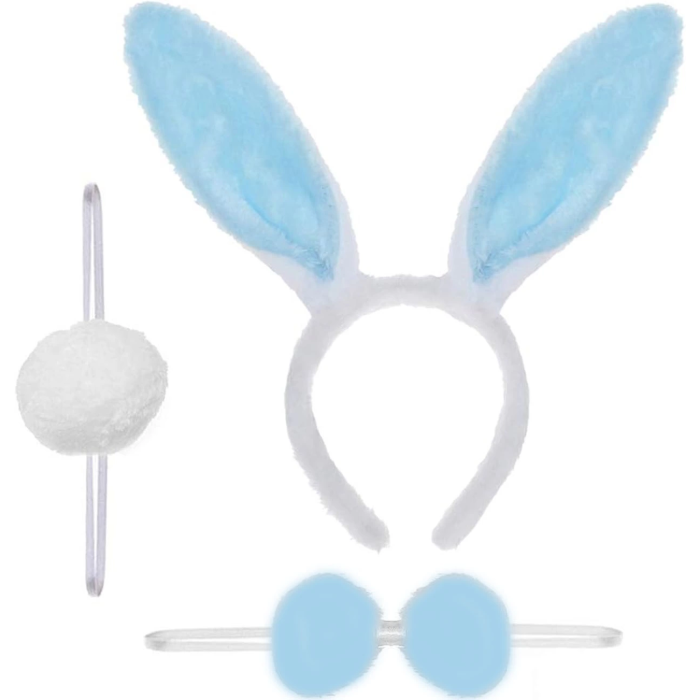 Tavşan Kostüm Seti Taç Papyon Ponpon Kuyruk Mavi -