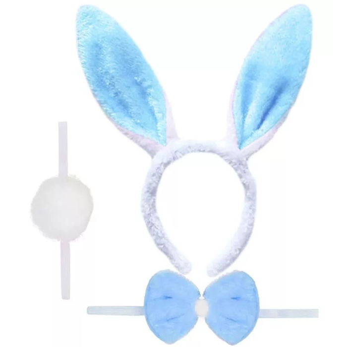 Tavşan Kostüm Seti Taç Papyon Ponpon Kuyruk Mavi -